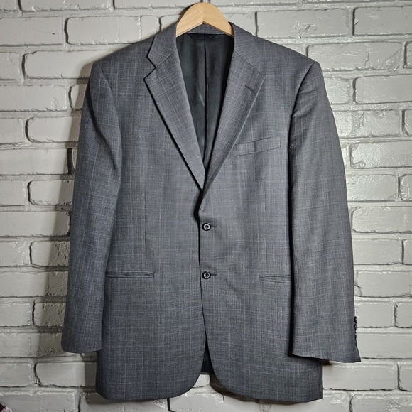 Vintage Burberry London Mens Wool Suit Grey Plaid Windowpane 41R 34X30